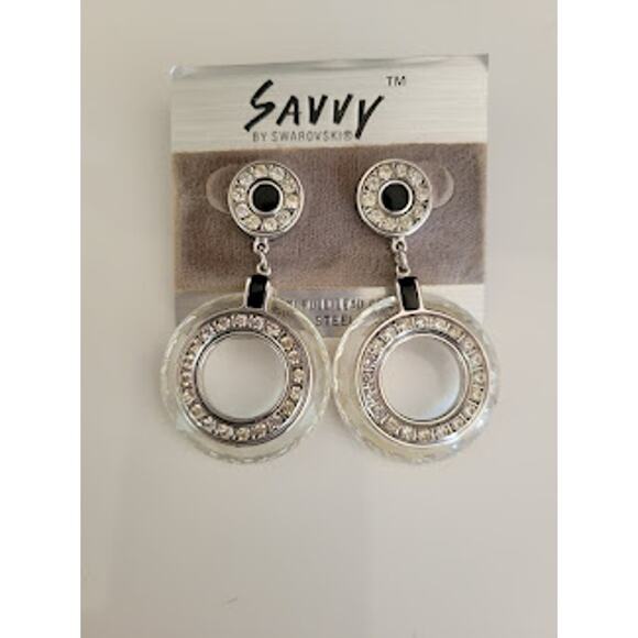 VTG Savvy by Swarovski Earrings Black Enamel and Lead Crystals Signed‎ S.A.L. - Picture 3 of 7